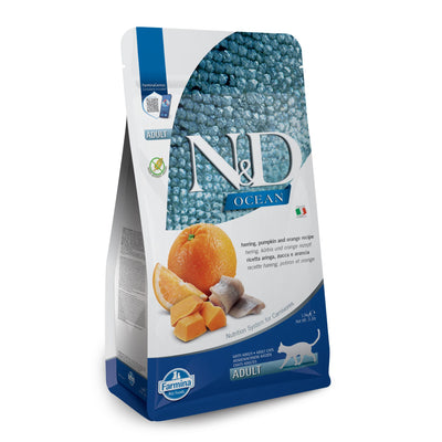 N&D Herring, Pumpkin, Orange Adult – пълноценна храна с тиква за котки над една година, с херинга и портокали