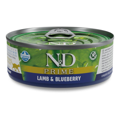 N&D Prime Cat Adult Lamb & Blueberry - пълноценна мокра храна за котки в зряла възраст с агнешко и боровинки 70 гр.