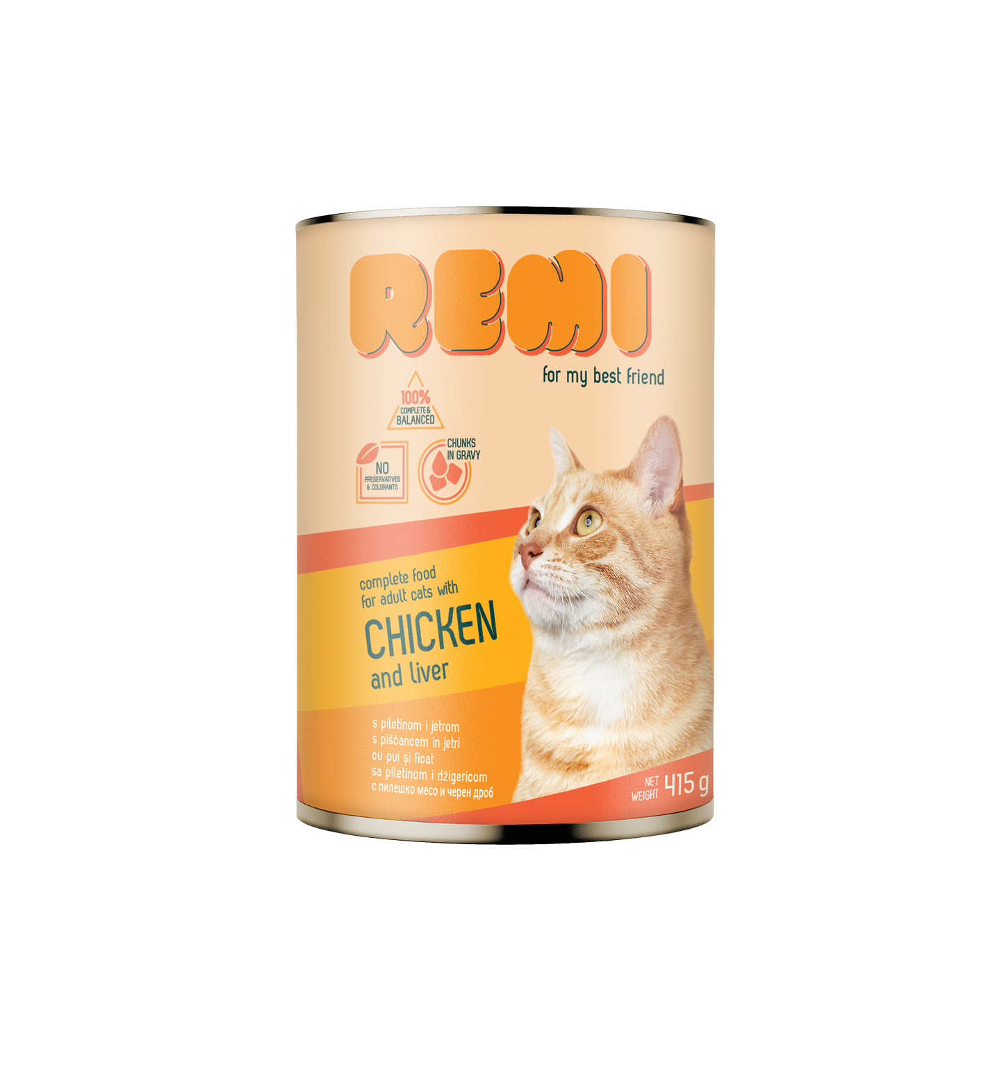 Remi Cat Chunks in Gravy with Chicken and Liver - консерва за котки, хапки в сос с пилешко и черен дроб 415 гр