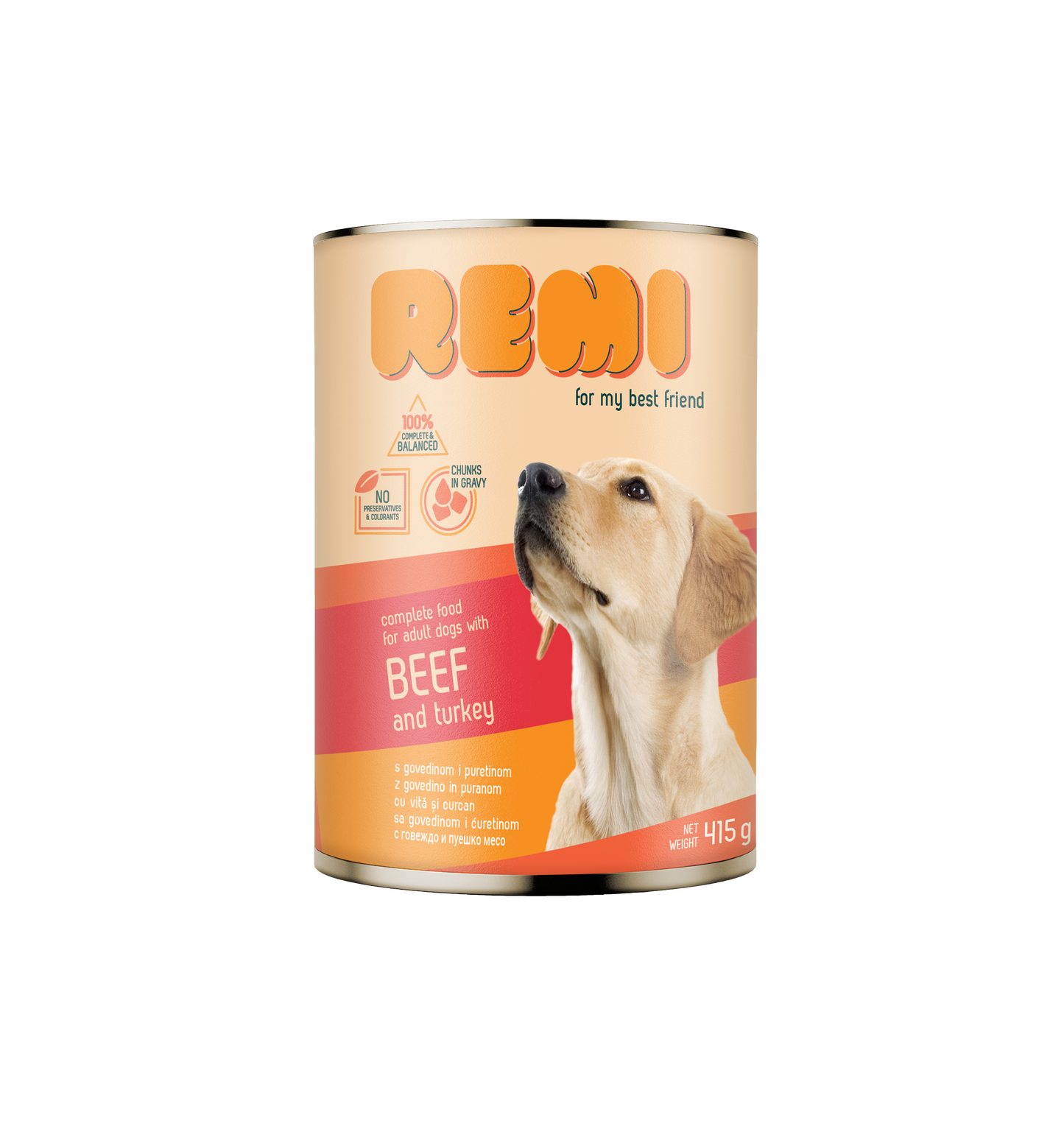 Remi Dog Chunks in Gravy with Beef and Turkey - пълноценна храна за кучета, парченца в сос с телешко и пуешко месо 415 гр
