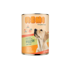 Remi Dog Chunks in Gravy with Poultry and Liver - пълноценна храна за кучета, парченца в сос с пилешко месо и черен дроб 415 гр
