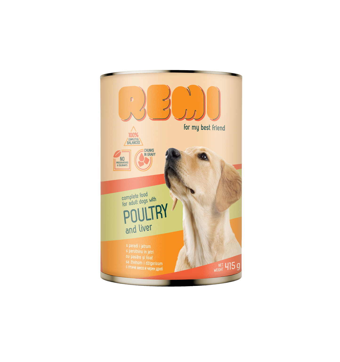 Remi Dog Chunks in Gravy with Poultry and Liver - пълноценна храна за кучета, парченца в сос с пилешко месо и черен дроб 415 гр