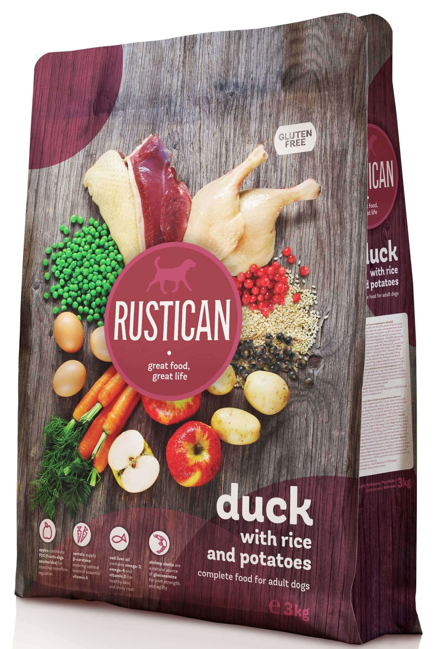 Rustican Gluten Free Duck, Rice and Potatoes - пълноценна храна за пораснали кучета с патешко, ориз и картофи 3 кг