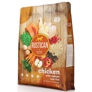 Rustican Gluten Free Chiken, Salmon and Rice - пълноценна храна за пораснали кучета с пилешко, сьомга и ориз