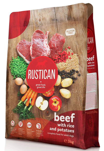 Rustican Gluten Free Beef, Rice and Potatoes - пълноценна храна за пораснали кучета с говеждо, ориз и картофи