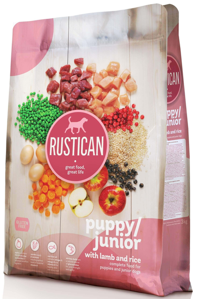 Rustican Gluten Free Puppy and Junior Lamb and Rice - пълноценна храна за кутрета и подрастващи кученца с агнешко и ориз