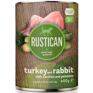 Rustican Turkey and Rabbit with Zucchini and Potato - консерва за кучета с пуешко, заешко, тиквички и картофи 400 гр