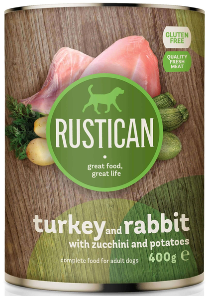 Rustican Turkey and Rabbit with Zucchini and Potato - консерва за кучета с пуешко, заешко, тиквички и картофи 400 гр