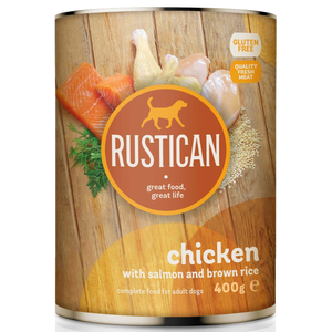 Rustican Chicken with Salmon & Brown Rice - консерва за кучета с пилешко, сьомга и кафяв ориз 800 гр