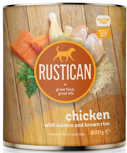 Rustican Chicken with Salmon & Brown Rice - консерва за кучета с пилешко, сьомга и кафяв ориз 800 гр