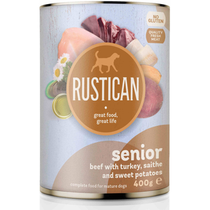 Rustican  Senior Beef and Turkey with Sweet Potatoes - консерва за застаряващи кучета с говеждо, пуешко, треска и сладък картоф
