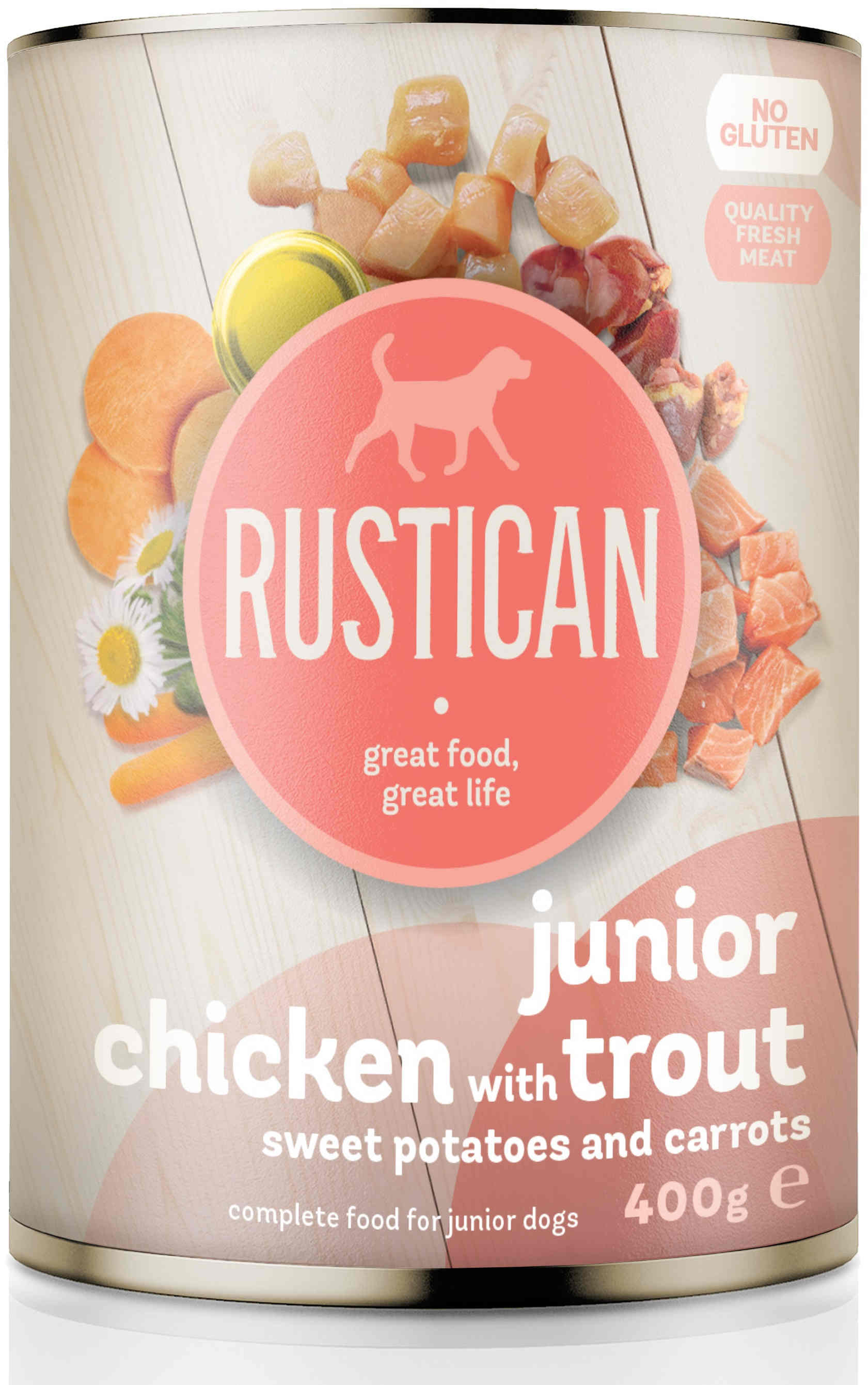 Rustican Junior Chicken and Trout - консерва за подрастващи кучета с пилешко и пъстърва 800 гр