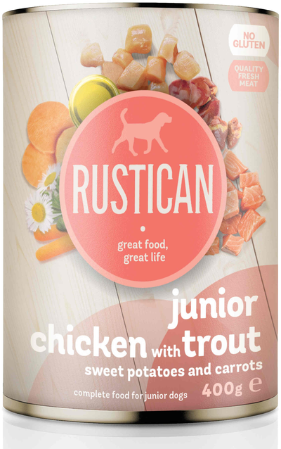 Rustican Junior Chicken and Trout - консерва за подрастващи кучета с пилешко и пъстърва