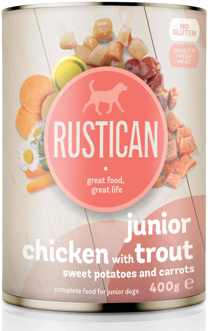 Rustican Junior Chicken and Trout - консерва за подрастващи кучета с пилешко и пъстърва 800 гр