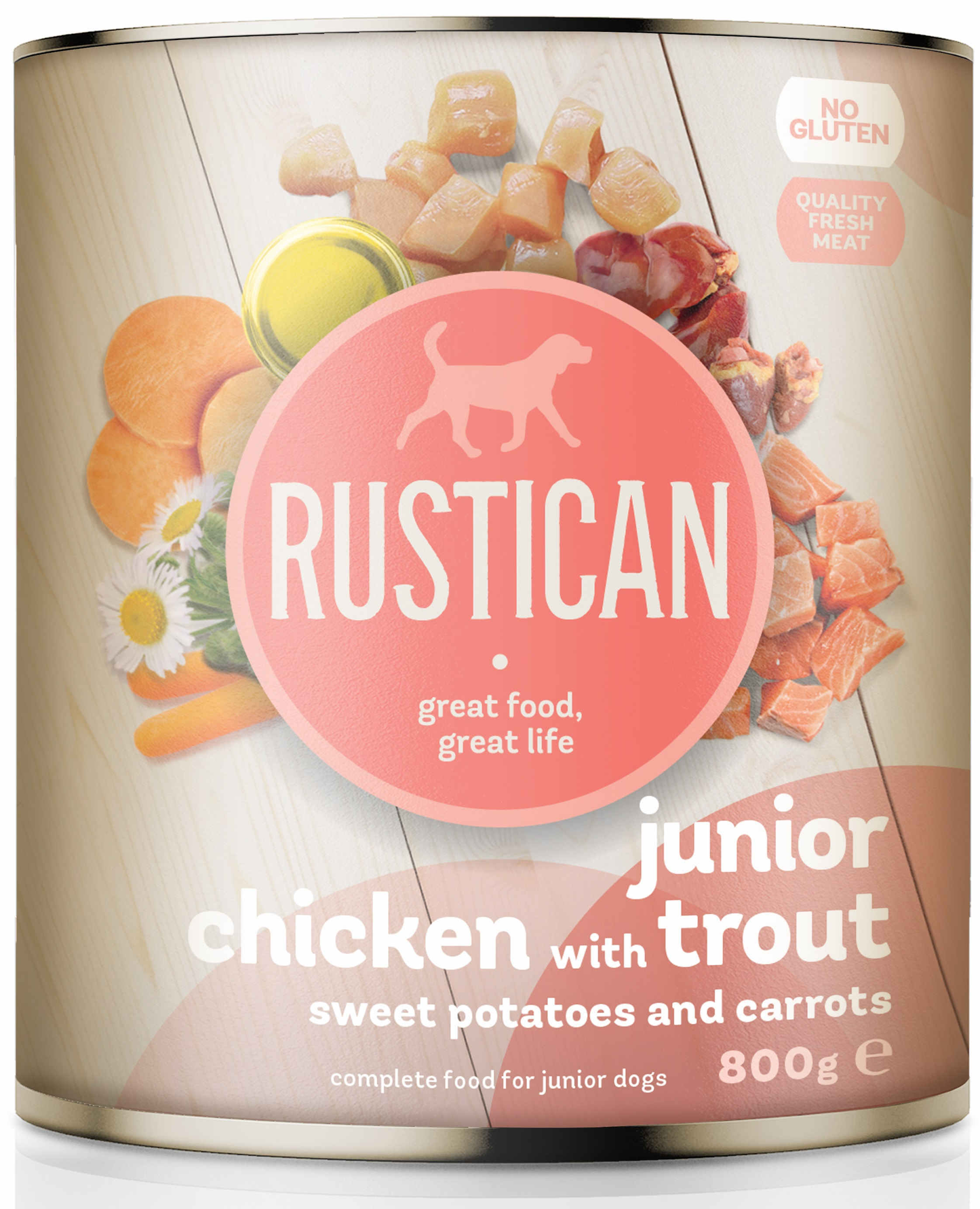 Rustican Junior Chicken and Trout - консерва за подрастващи кучета с пилешко и пъстърва 800 гр