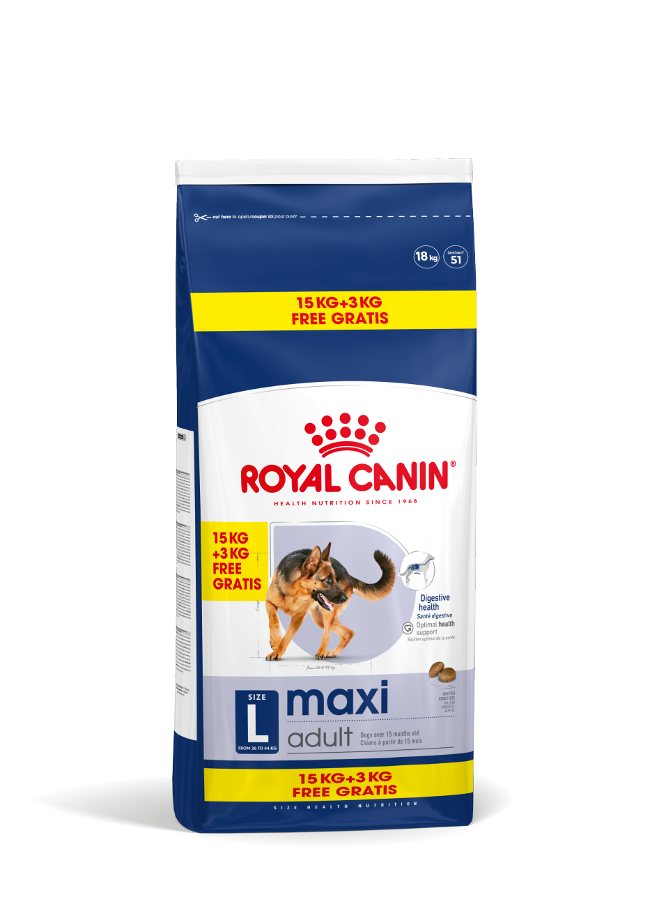 Royal Canin Maxi Adult - пълноценна храна за кучета от едри породи 15+3 кг