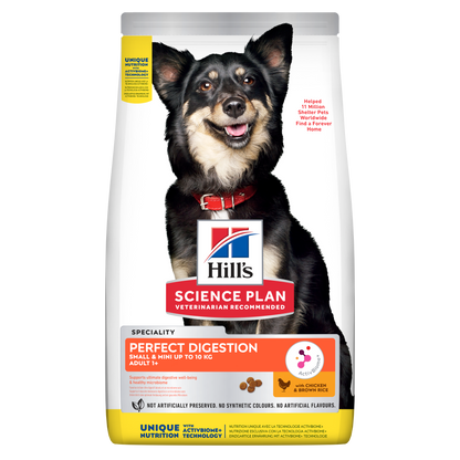 Hills Science Plan Perfect Digestion Small&Mini Adult – с пилешко и кафяв ориз, пълноценна храна за кучета от малки и мини породи от 1 до 6 г.