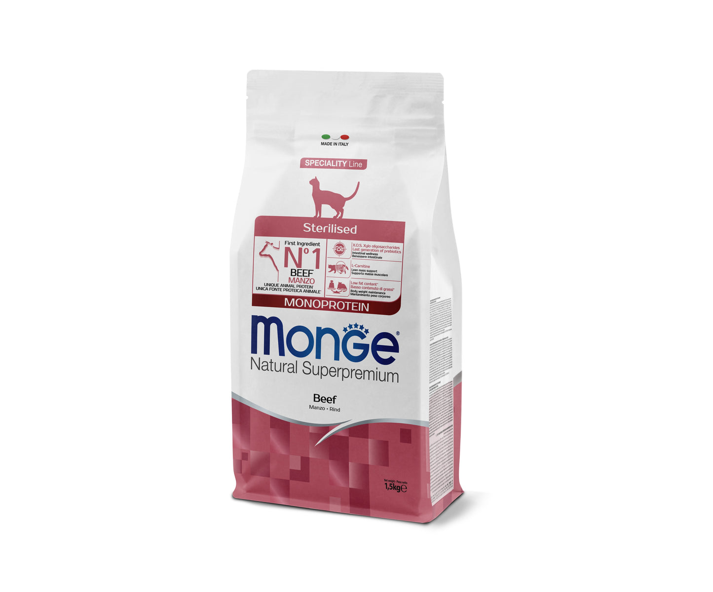 Monge Natural Superpremium Monoprotein Sterilised Cat Beef - пълноценна суха храна за кастрирани котки с телешко месо 1,5 кг