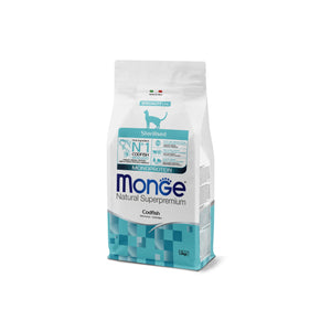 Monge Natural Superpremium Monoprotein Sterilised Cat Codfish - пълноценна суха храна за кастрирани котки с риба треска 1,5 кг