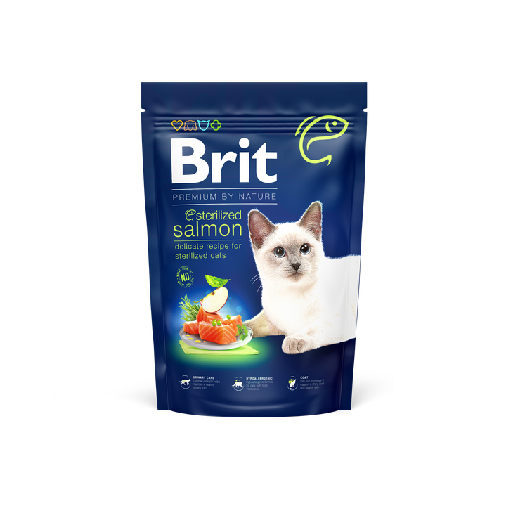 Brit Premium by Nature Cat Sterilized Salmon - пълноценна храна със сьомга за кастрирани котки