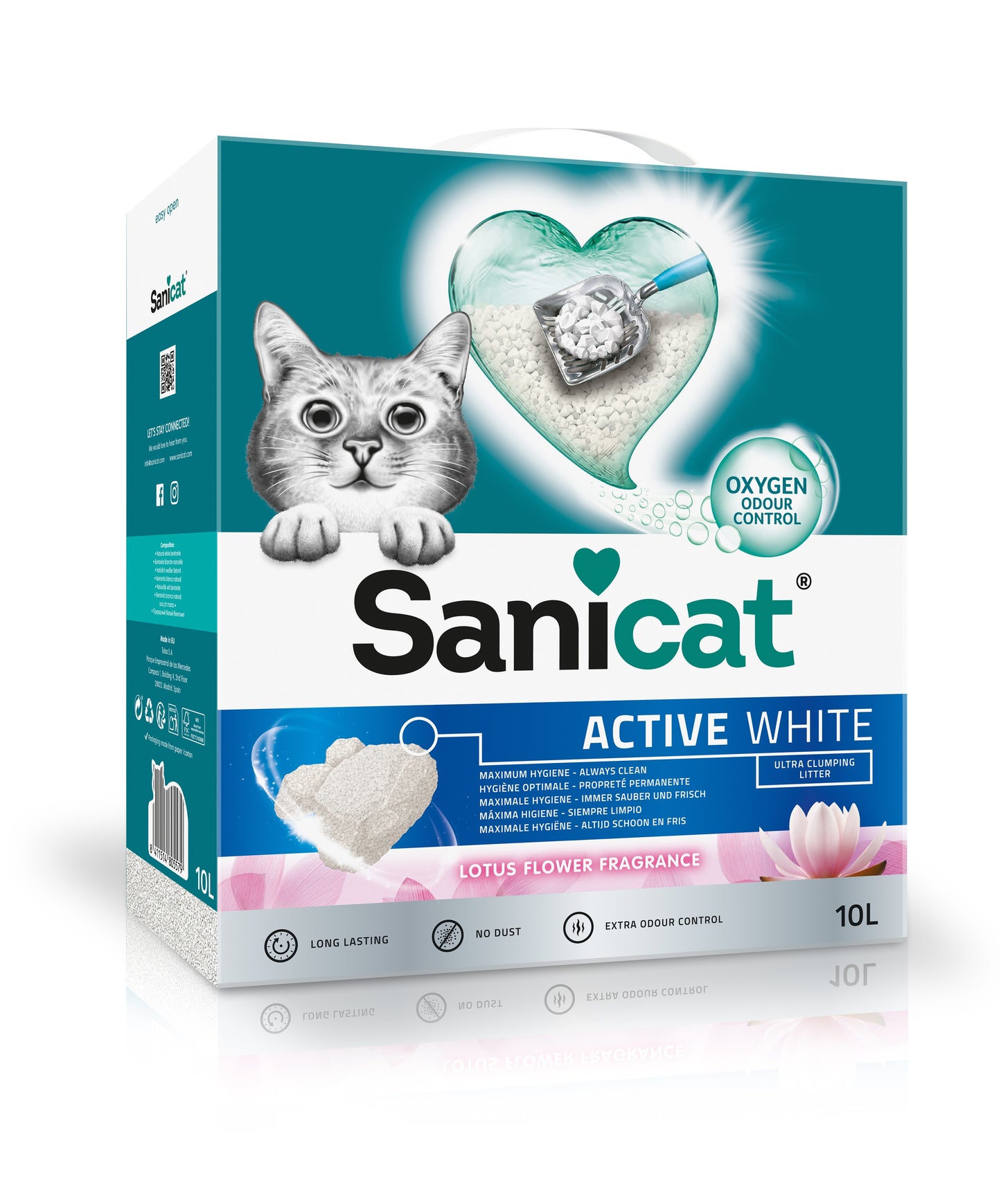 Sanicat Active White Lotus - котешка тоалетна висококачествен бял бентонит - аромат на цветя