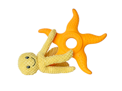 Kiwi Walker Lets Play Octopus and Starfish Orange - плюшен октопод и морска звезда от термопластичен каучук 25 см, оранжев