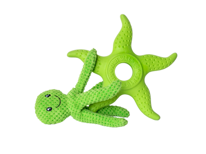 Kiwi Walker Lets Play Octopus and Starfish Green - плюшен октопод и морска звезда от термопластичен каучук 25 см, зелен