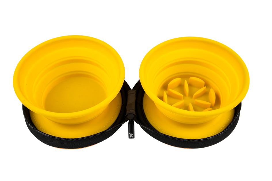 Kiwi Walker Double Travel Bowl with Slow Feeder - сгъваеми купички за храна и вода