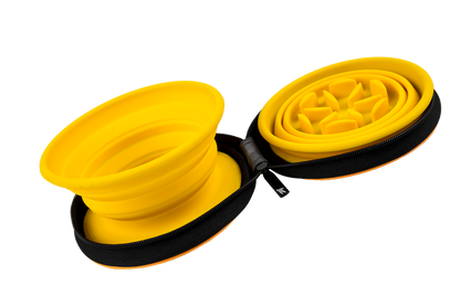 Kiwi Walker Double Travel Bowl with Slow Feeder - сгъваеми купички за храна и вода