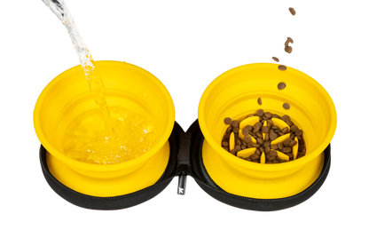 Kiwi Walker Double Travel Bowl with Slow Feeder - сгъваеми купички за храна и вода