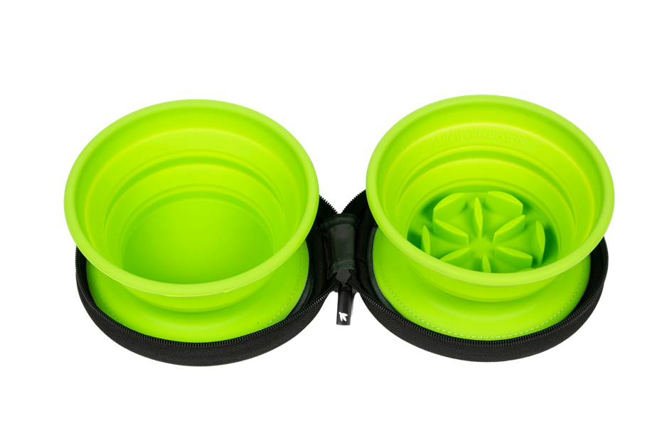 Kiwi Walker Double Travel Bowl with Slow Feeder - сгъваеми купички за храна и вода