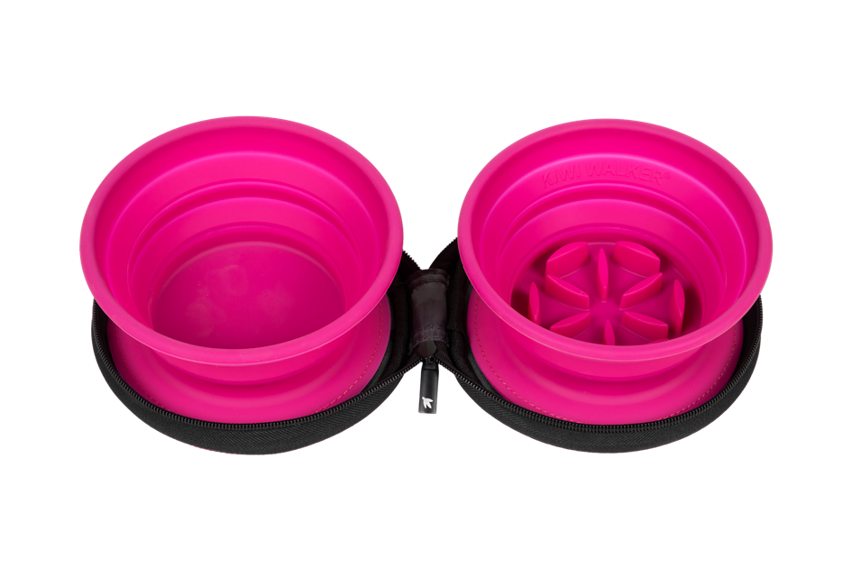 Kiwi Walker Double Travel Bowl with Slow Feeder - сгъваеми купички за храна и вода
