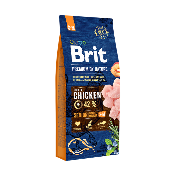 Brit Premium by Nature Senior S+M - пълноценна храна за кучета от малки и средни породи над 7 години