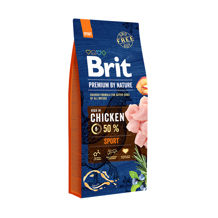 Brit Premium by Nature Sport - пълноценна храна за активни кучета от за всички породи 15 кг