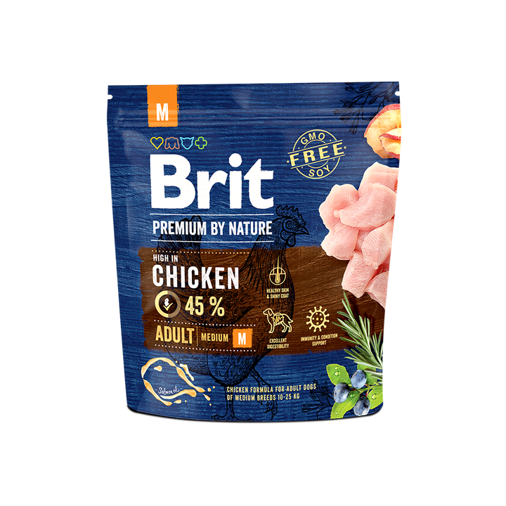 Brit Premium by Nature Adult M - пълноценна храна за кучета от средни породи