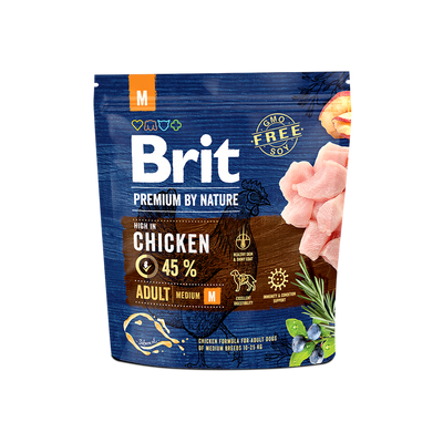 Brit Premium by Nature Adult M - пълноценна храна за кучета от средни породи