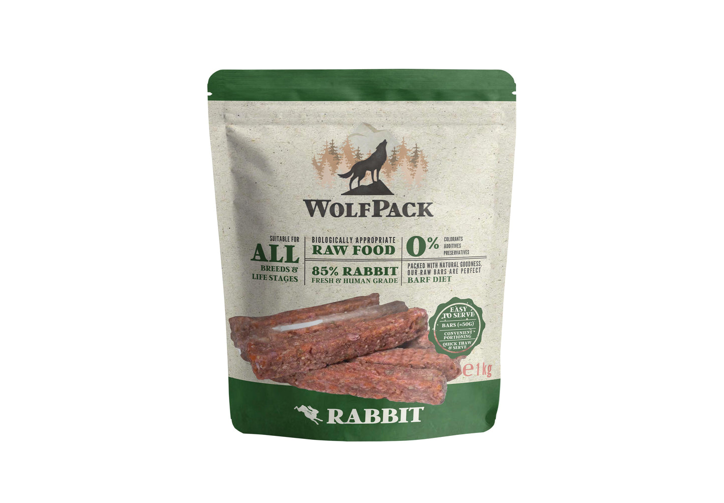 WolfPack BARF Bars Rabbit - сурова храна със заешко месо 1 кг