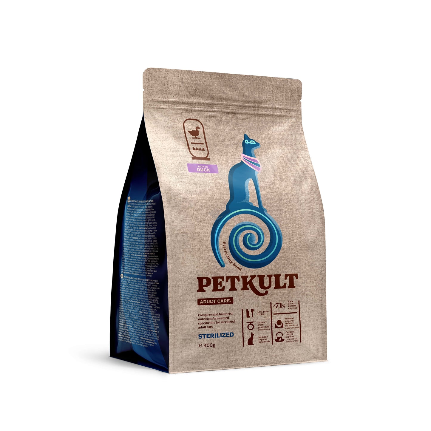 Petkult Cat Adult Care Sterilised Duck - пълноценна храна за кастрирани котки с патешко месо 400 гр