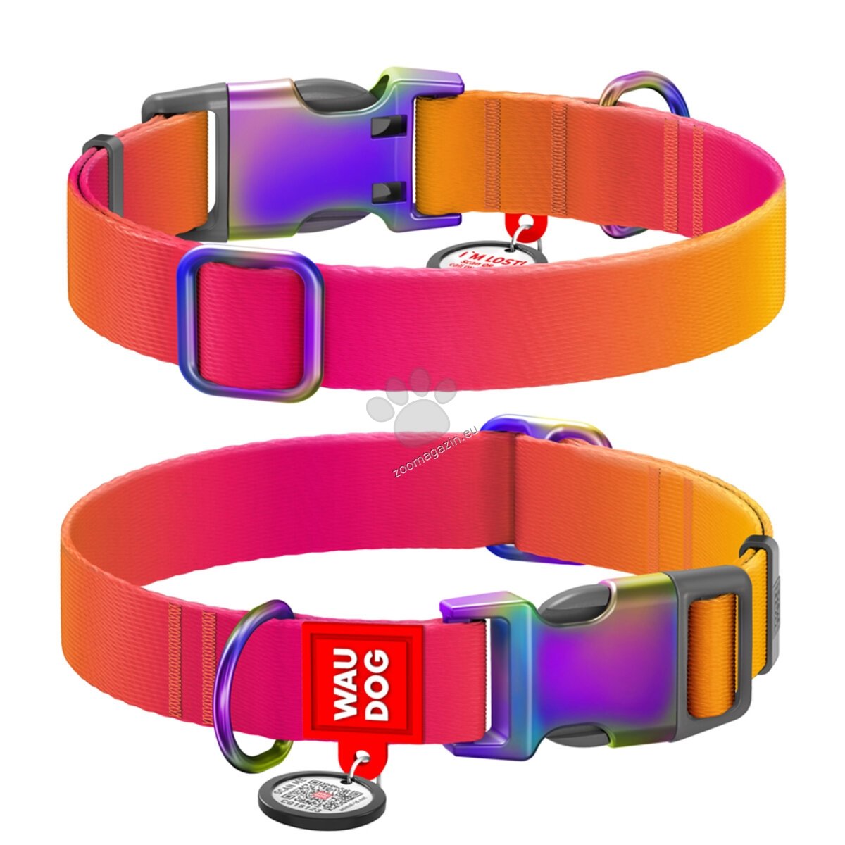 Waudog Collar Gradient Orange XL - нашийник с QR код за сигурност 37 / 58 см / 25 мм