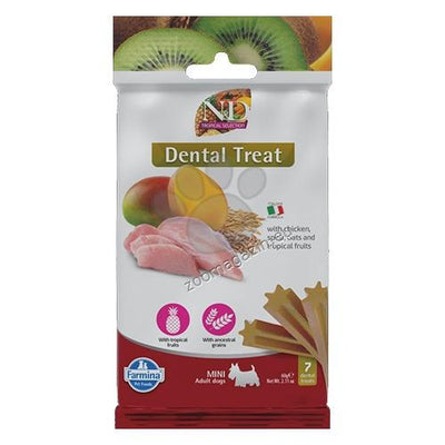 N&D Dog Dental Treat Adult Mini - дентални лакомства за кучета от дребни породи с пилешко, спелта, овес и тропически плодове 60 гр
