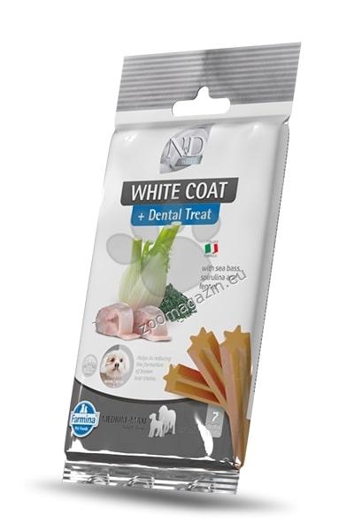 N&D White Dog Dental Treat Adult Medium and Maxi- дентални лакомства за кучета с бяла козина от средни и едри породи с лаврак, фенел и спирулина 100 гр