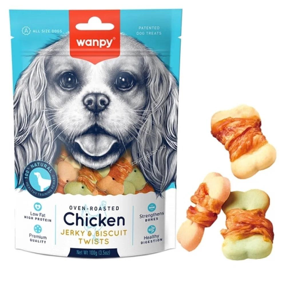 Wanpy Chicken Jerky and Biscuit Twists - бисквити с пилешко филе 100 гр