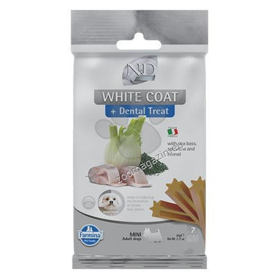 N&D White Dog Dental Treat Adult Mini - дентални лакомства за кучета с бяла козина от дребни породи с лаврак, фенел и спирулина 60 гр