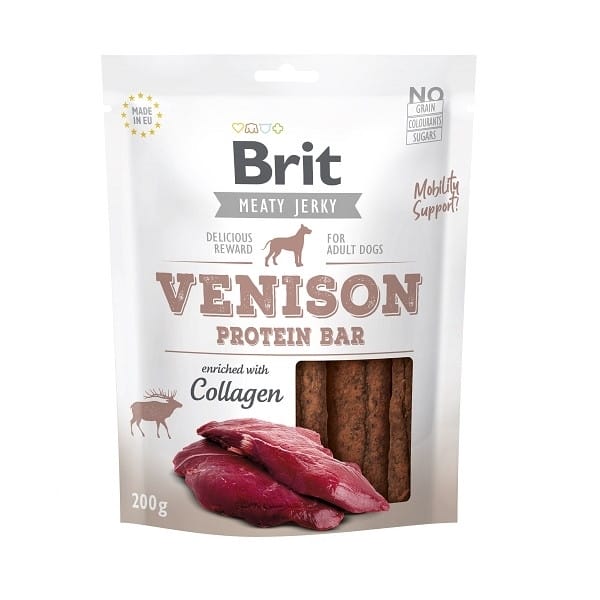 Brit Jerky Snack –Venison Protein bar - лакомство за кучета протеинови барчета с еленско 200 гр.
