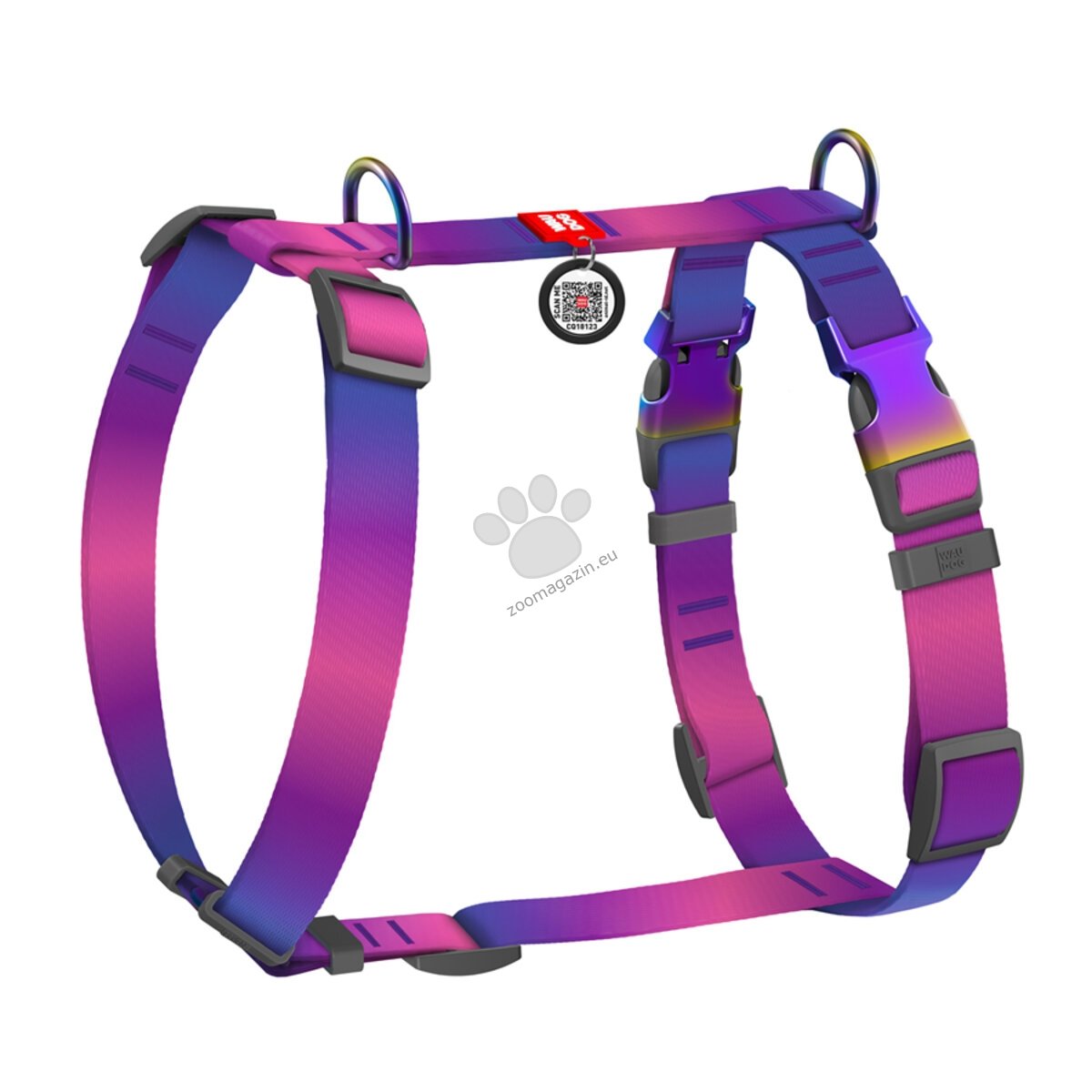 Waudog Harness Gradient Purple S - нагръдник с QR код за сигурност с обиколка на врата 30 - 40 см, гърди 37 - 47 см, 15 мм