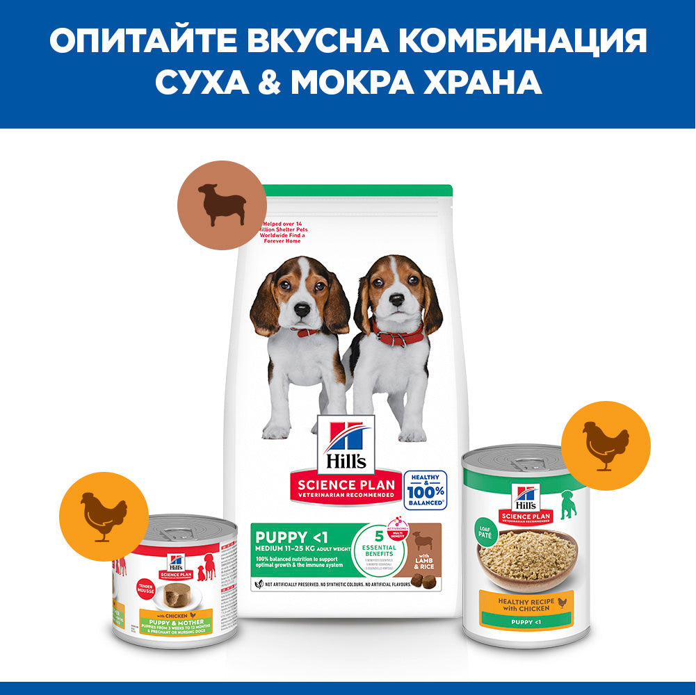 Hills Science Plan Puppy Medium - суха храна за кученца от средни породи с агнешко месо