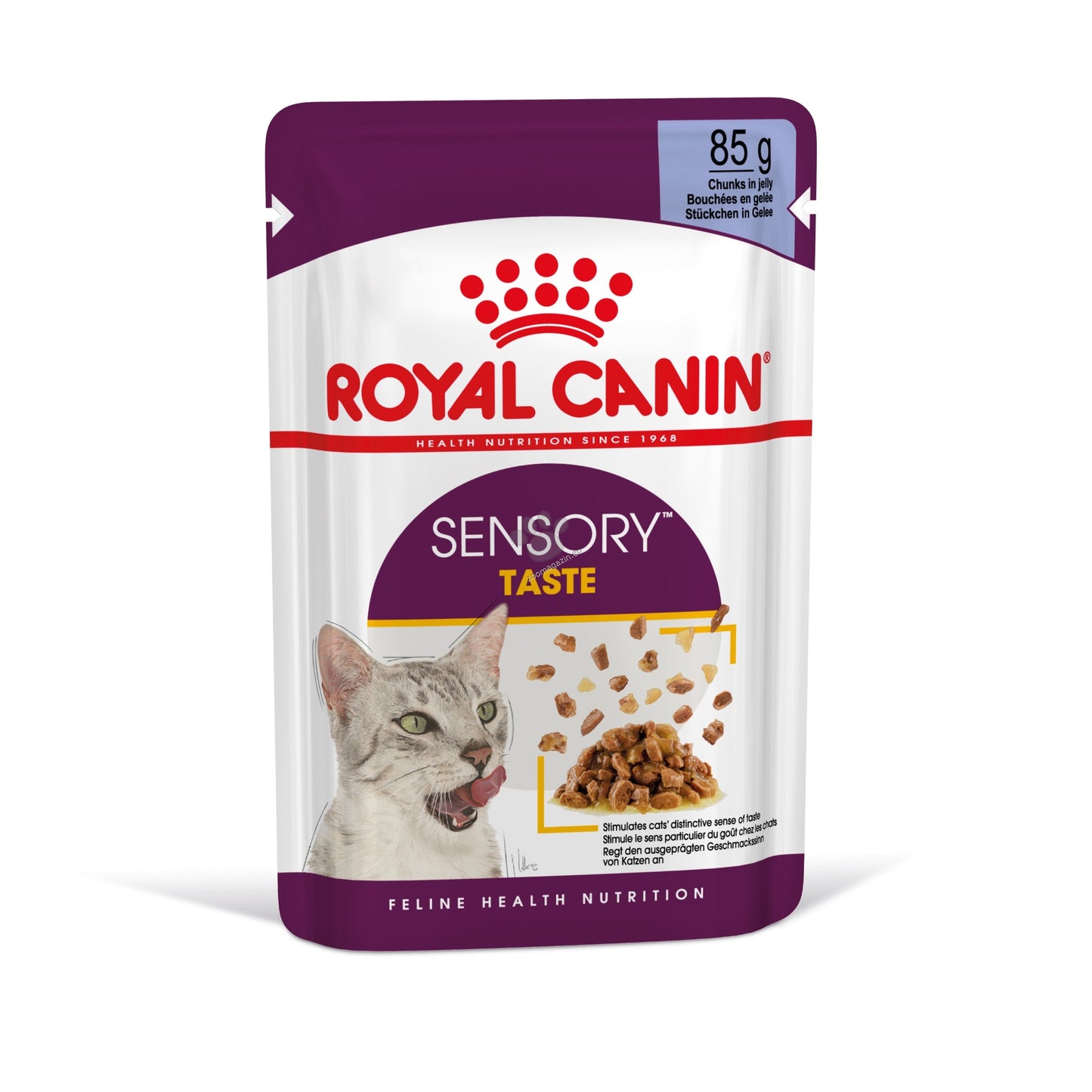 РАЗПРОДАЖБА Royal Canin Sensory Taste in Jelly - пълноценна храна хапки в желе в пауч за котки в зряла възраст над 1 година 85 гр.