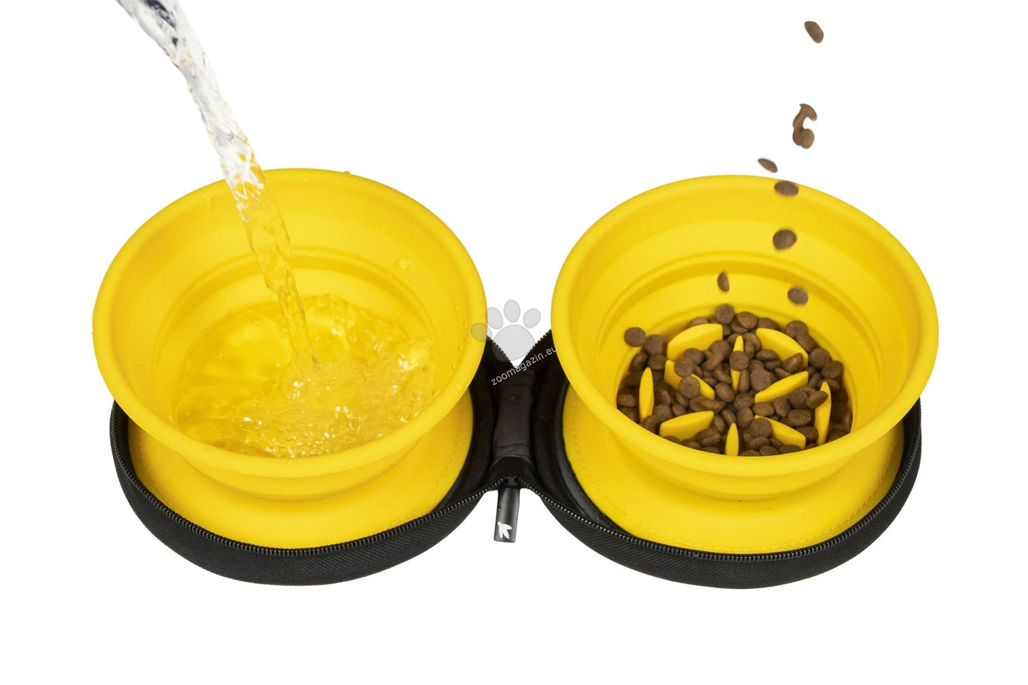 Kiwi Walker Double Travel Bowl with slow feeder - сгъваеми купички за храна и вода   син