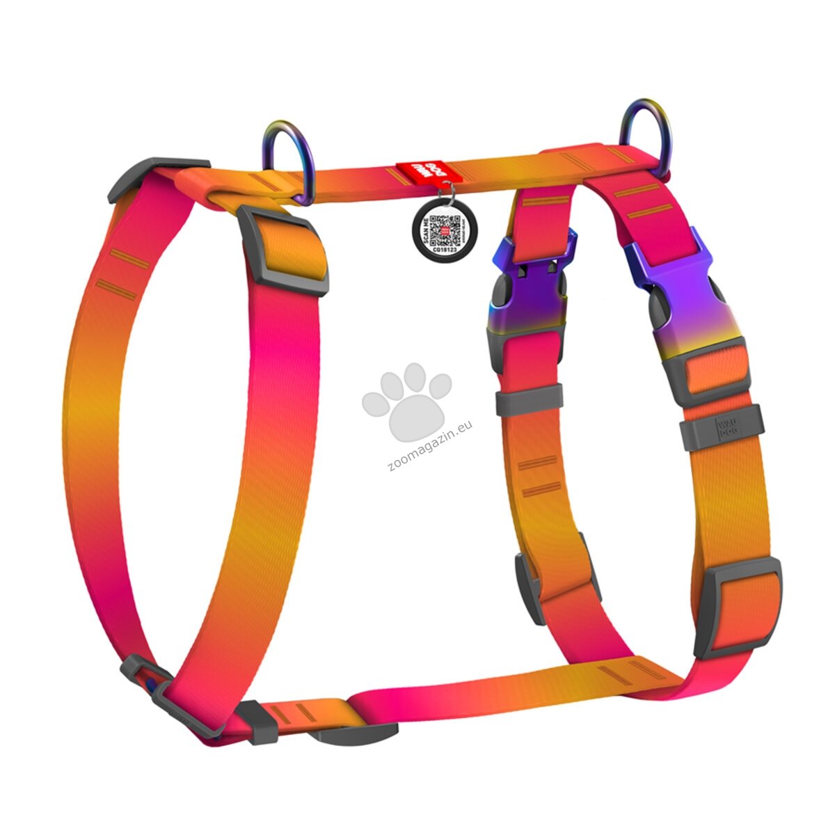 Waudog Harness Gradient Orange M - нагръдник с QR код за сигурност с обиколка на врата 40 - 70 см, гърди 50 - 80 см, 20 мм