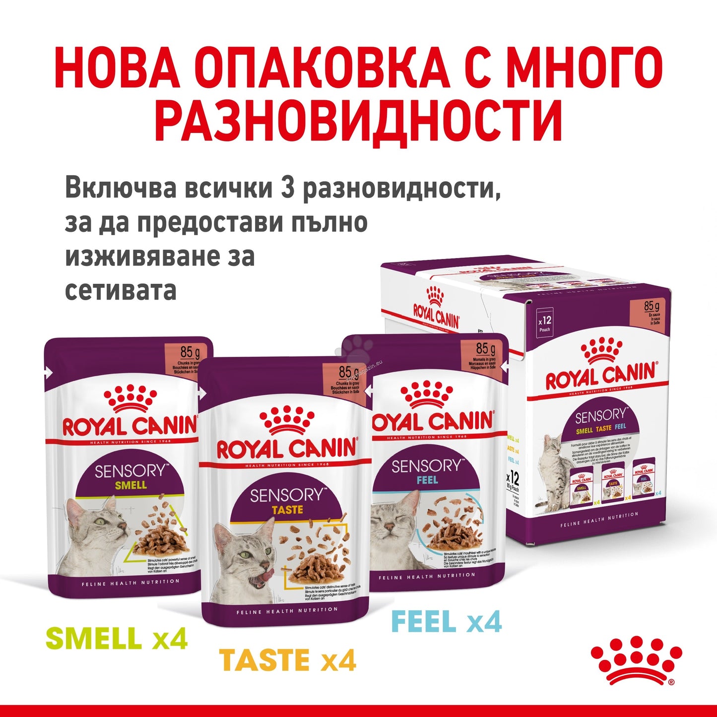 РАЗПРОДАЖБА Royal Canin Sensory Taste in Jelly - пълноценна храна хапки в желе в пауч за котки в зряла възраст над 1 година 85 гр.
